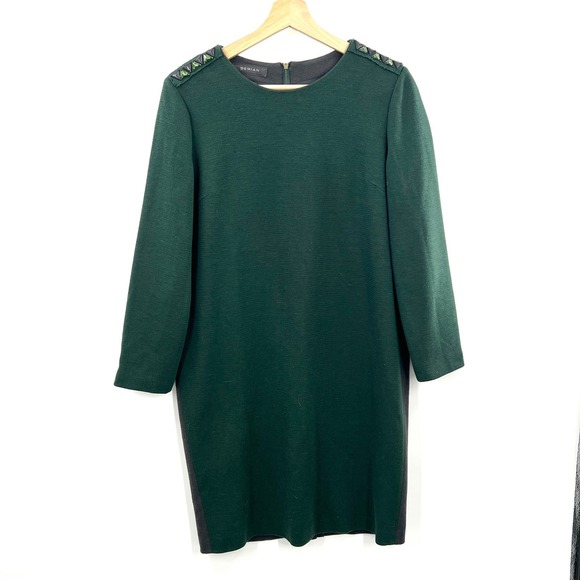 Demian shift wool feel futuristic dress green career business bling gray M - Picture 2 of 12